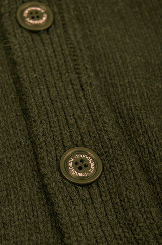 Dettaglio ravvicinato del Relleu Cardigan in Ivy Green, che mette in risalto la maglia testurizzata e il design dei bottoni. | TP_IMAGE_TYPE=DETAIL