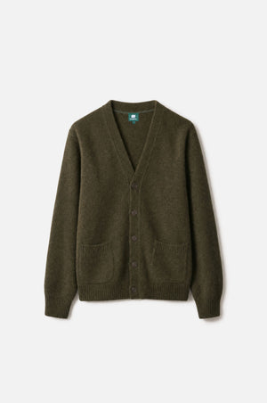 Relleu Cardigan in Ivy Green, con scollo a V, abbottonatura frontale e due tasche frontali | TP_IMAGE_TYPE=SILHOUETTE_FRONT