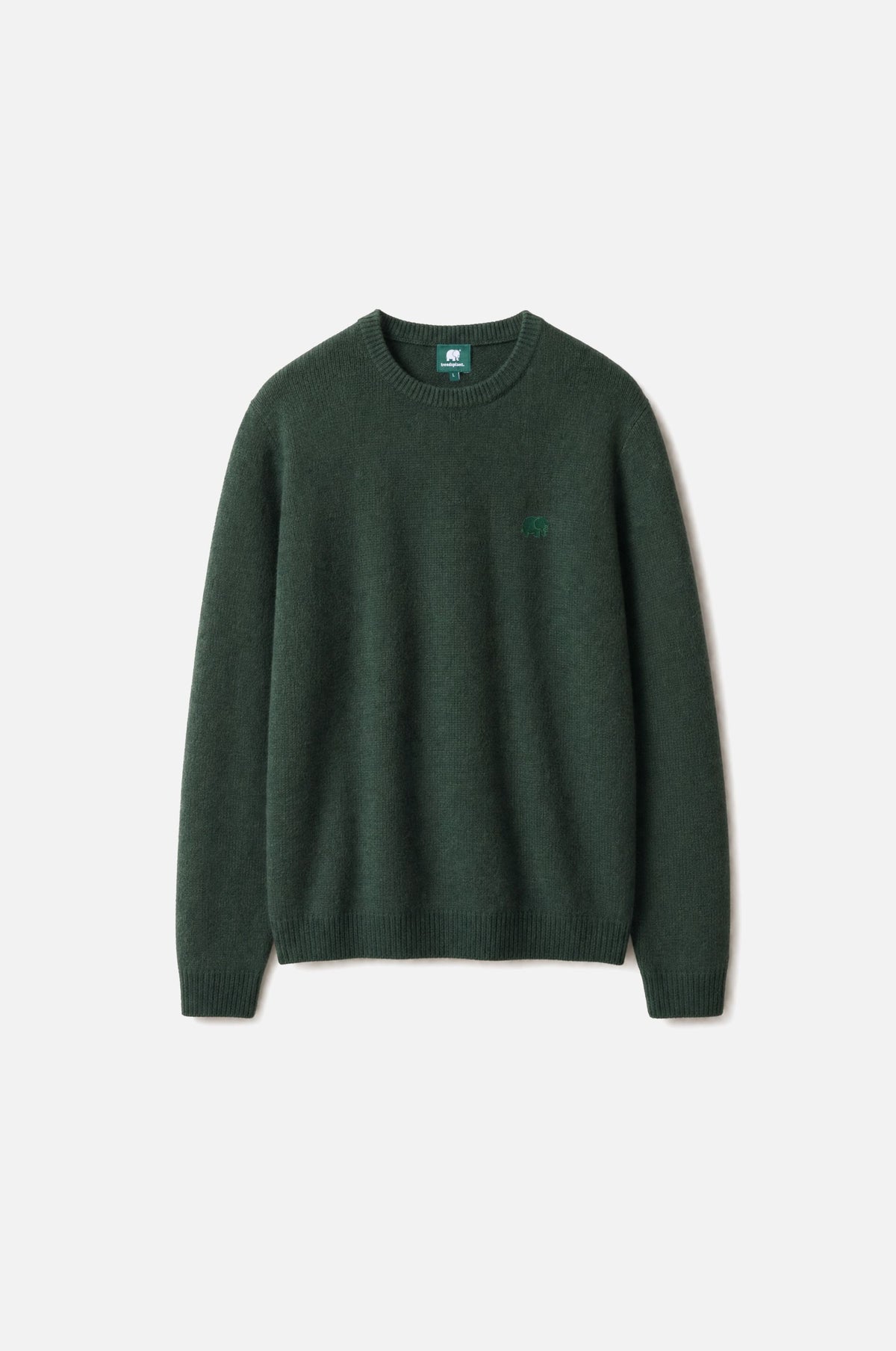 Sella Knit en vert pin, présentant un design classique à col rond et manches longues, sur fond blanc. | TP_IMAGE_TYPE=SILHOUETTE_FRONT