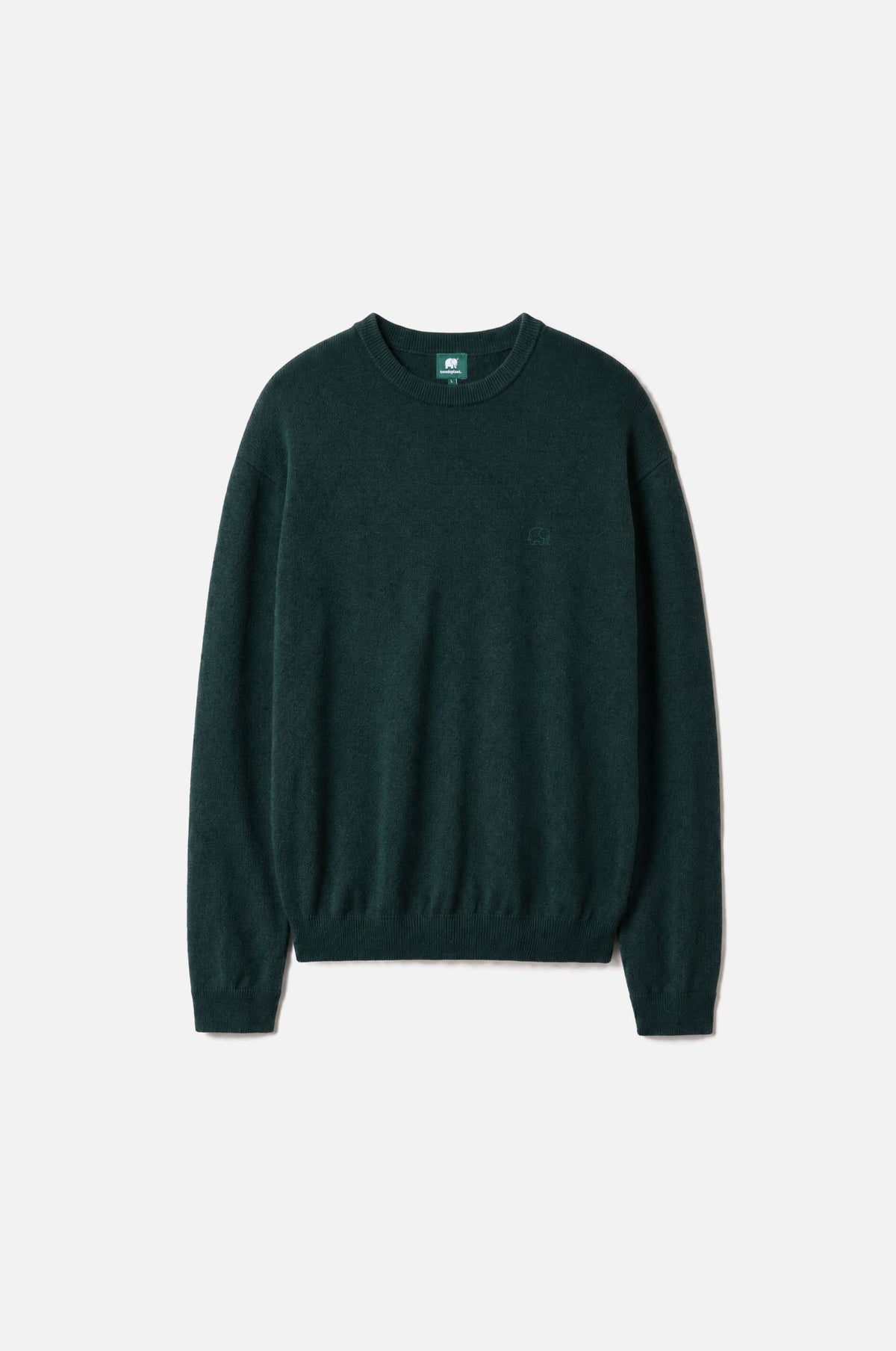 Maglione in maglia Tarbena in verde pino con scollo rotondo e maniche lunghe, presentato su sfondo bianco | TP_IMAGE_TYPE=SILHOUETTE_FRONT