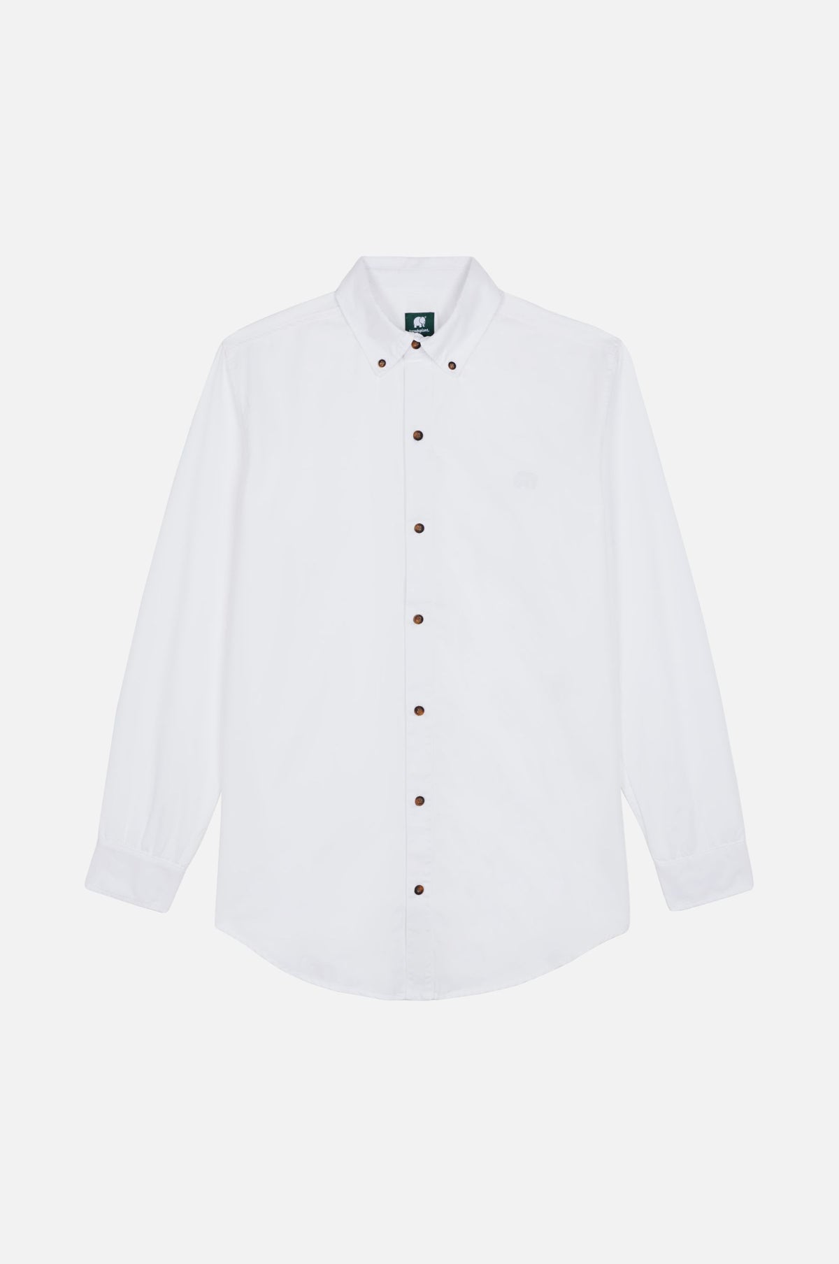 Postiguet Pigment Dyed Twill Shirt in Bright White, con bottoni sul davanti e colletto classico, mostrata distesa | TP_IMAGE_TYPE=SILHOUETTE_FRONT