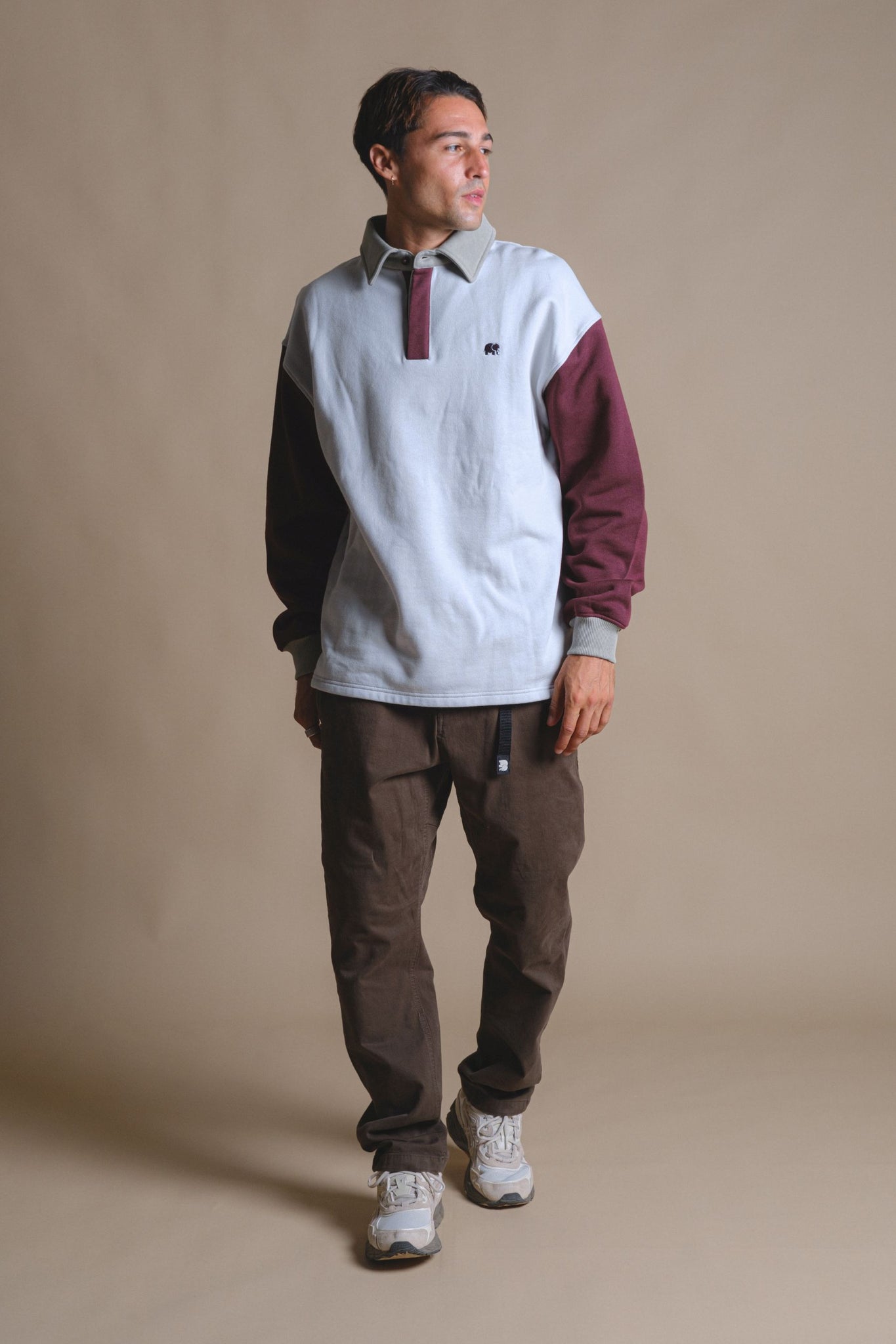 Color Block Oversized Polo Sweater Steel Haze