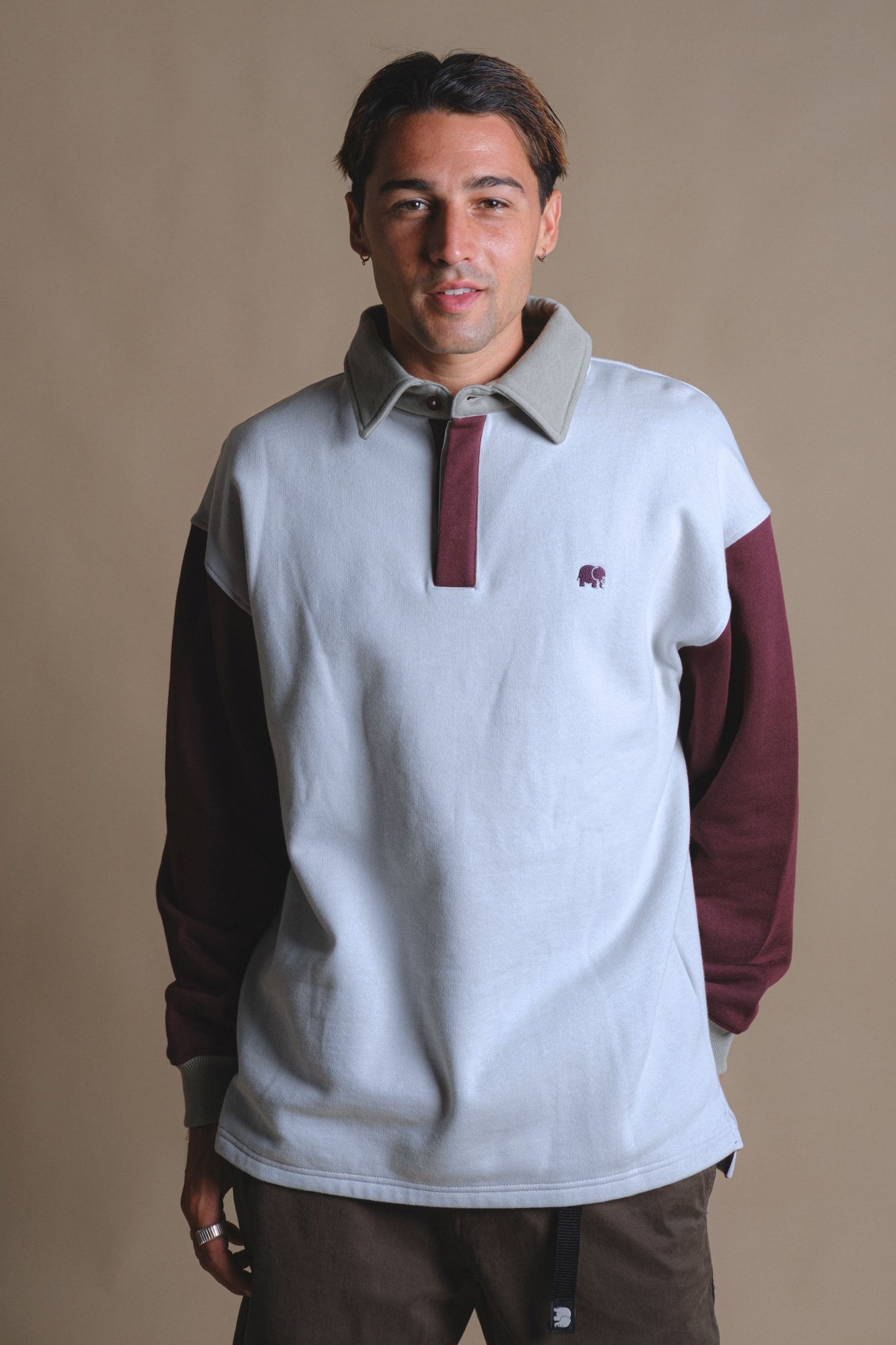 Color Block Oversized Polo Sweater Steel Haze