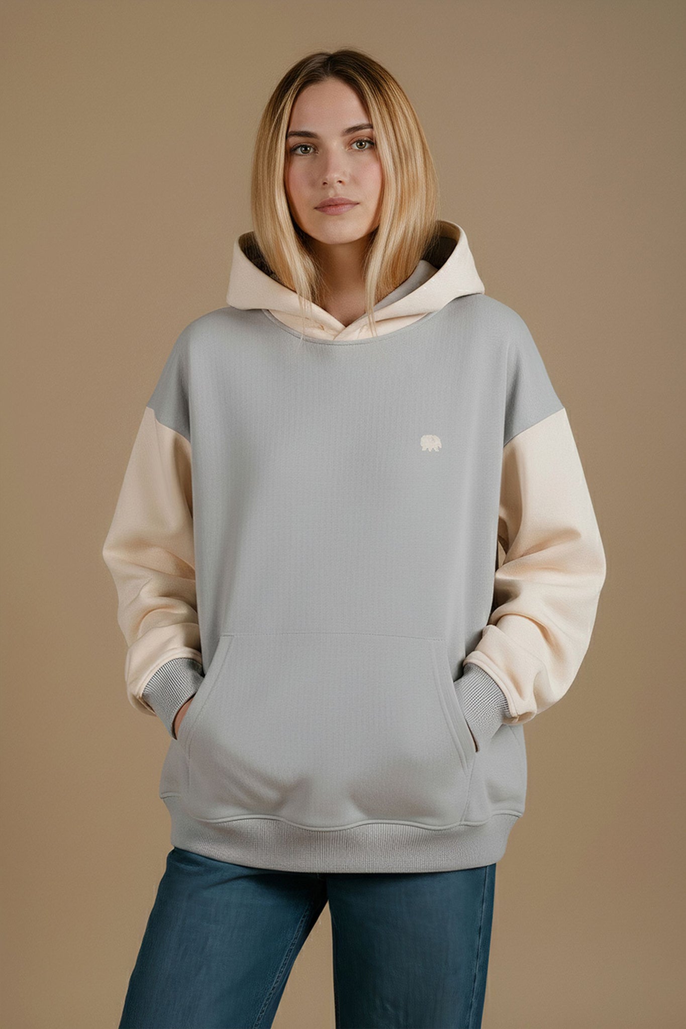 Women's Color Block Oversized Hoodie Steel Haze