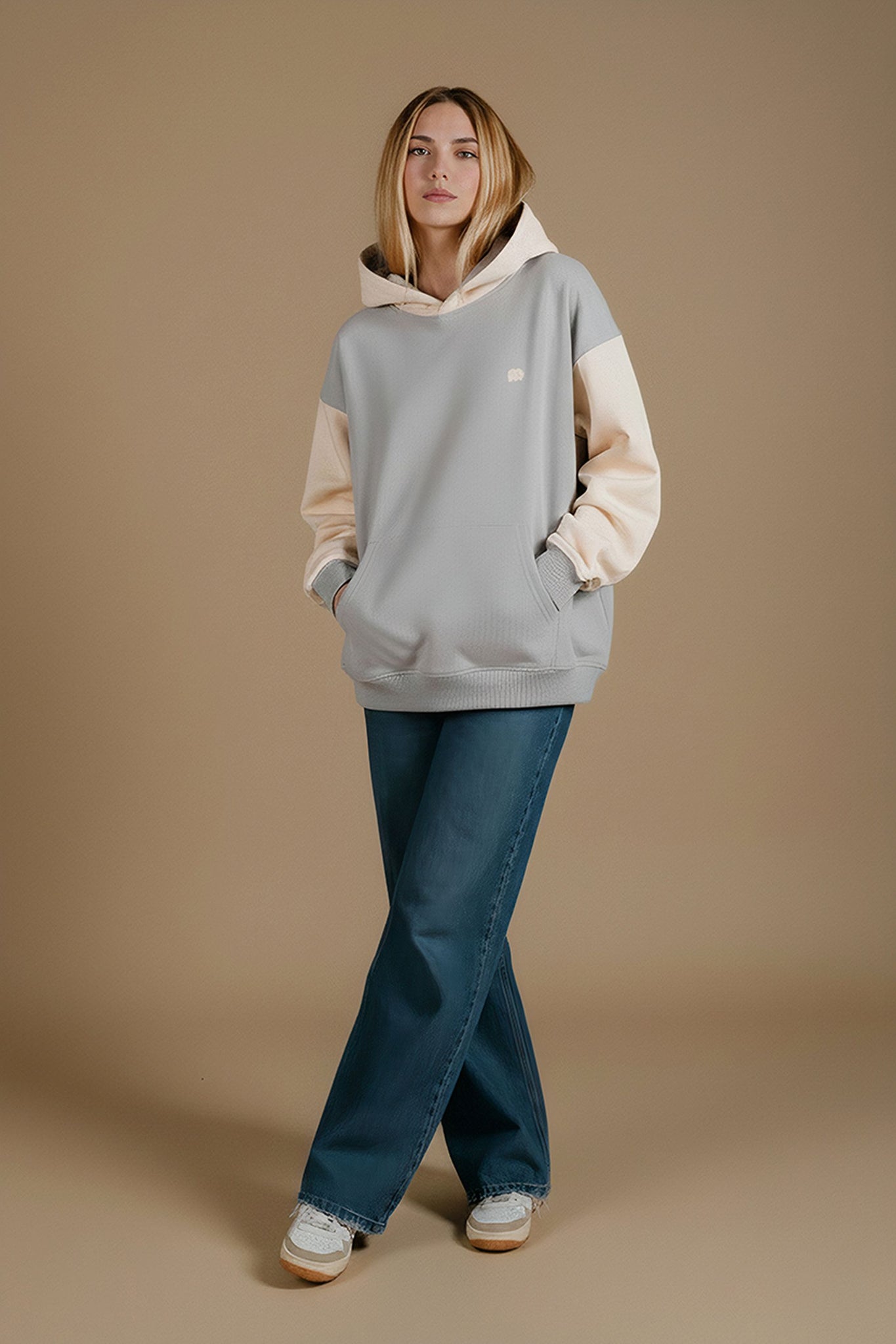 Women's Color Block Oversized Hoodie Steel Haze