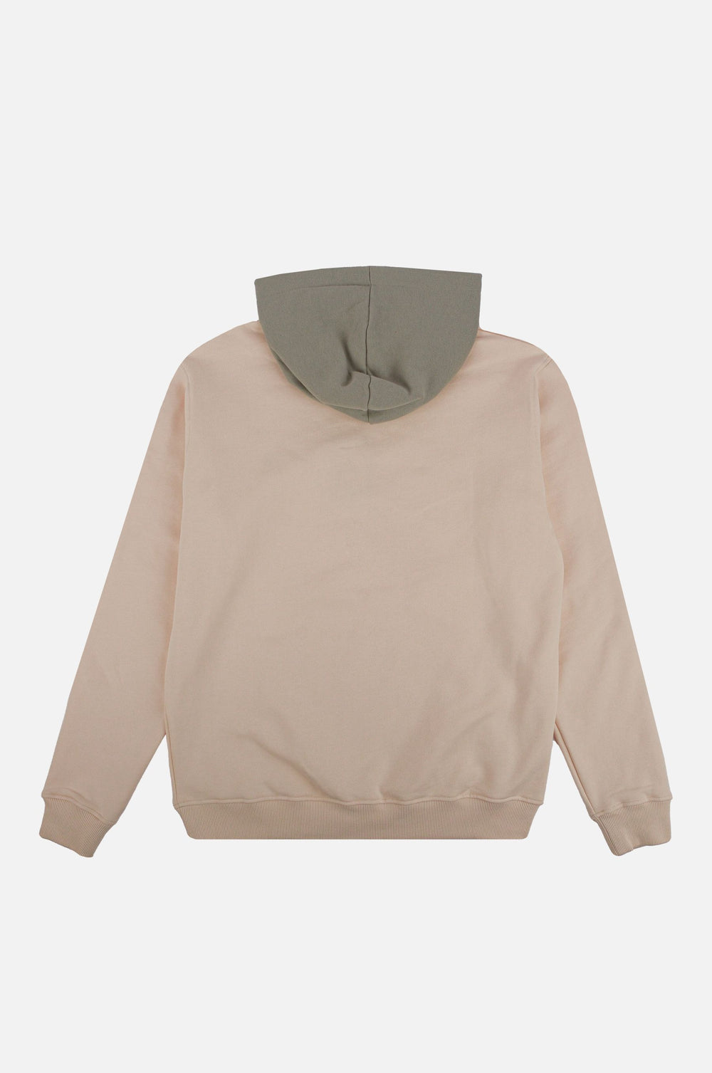 Back view of a Color Block Hoodie in Pale Glow with a light background and a contrasting hood | TP_IMAGE_TYPE=MODEL_BACK