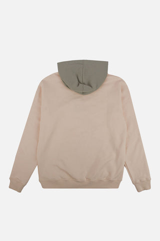 Back view of a Color Block Hoodie in Pale Glow with a light background and a contrasting hood | TP_IMAGE_TYPE=MODEL_BACK