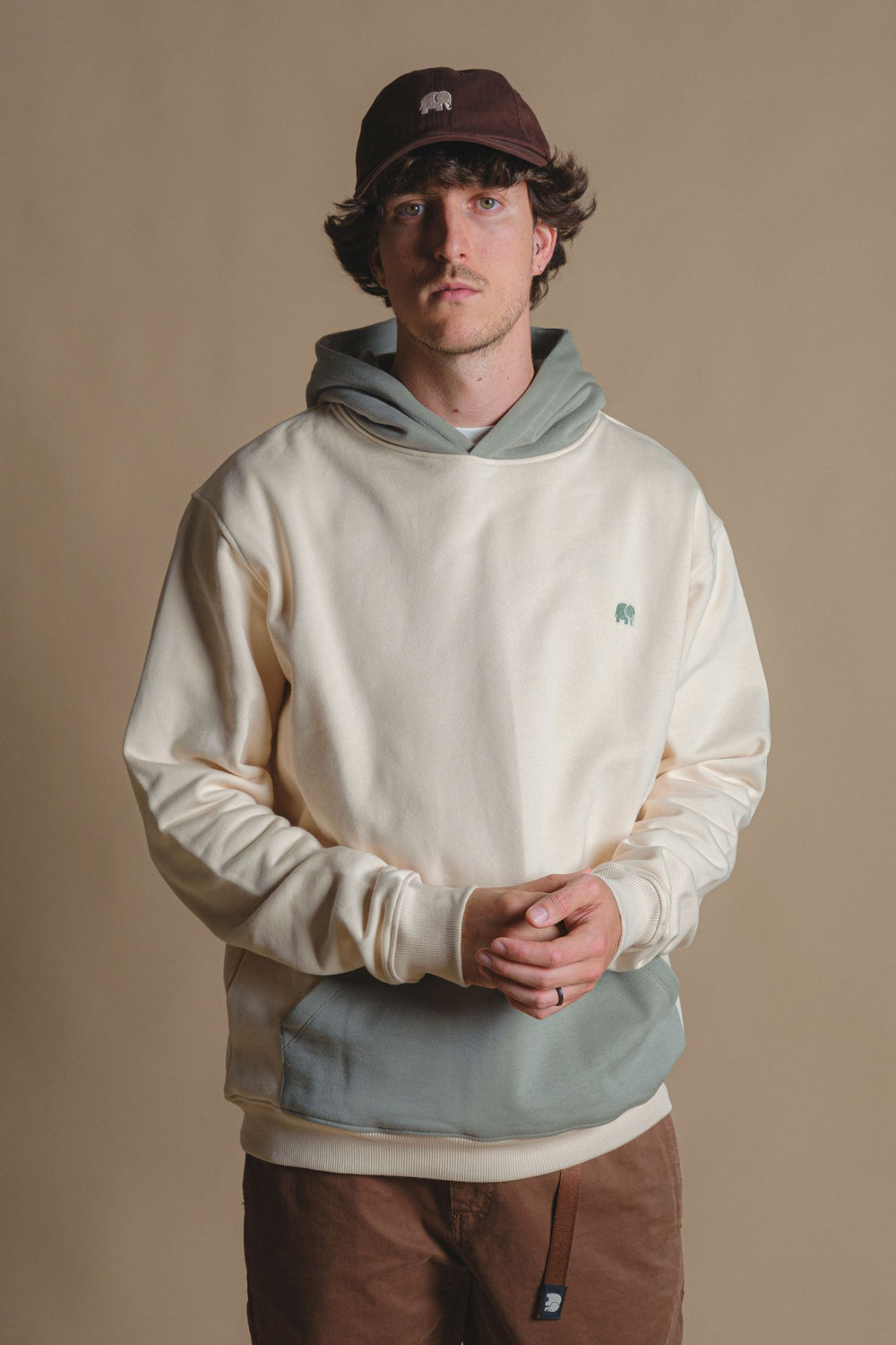 Person wearing a Color Block Hoodie in Pale Glow front view | TP_IMAGE_TYPE=MODEL_FRONT