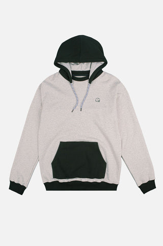 Silhouette avant du The Hooded Oversized Sweatshirt en Warm Heather Grey/Scarab | TP_IMAGE_TYPE=SILHOUETTE_FRONT