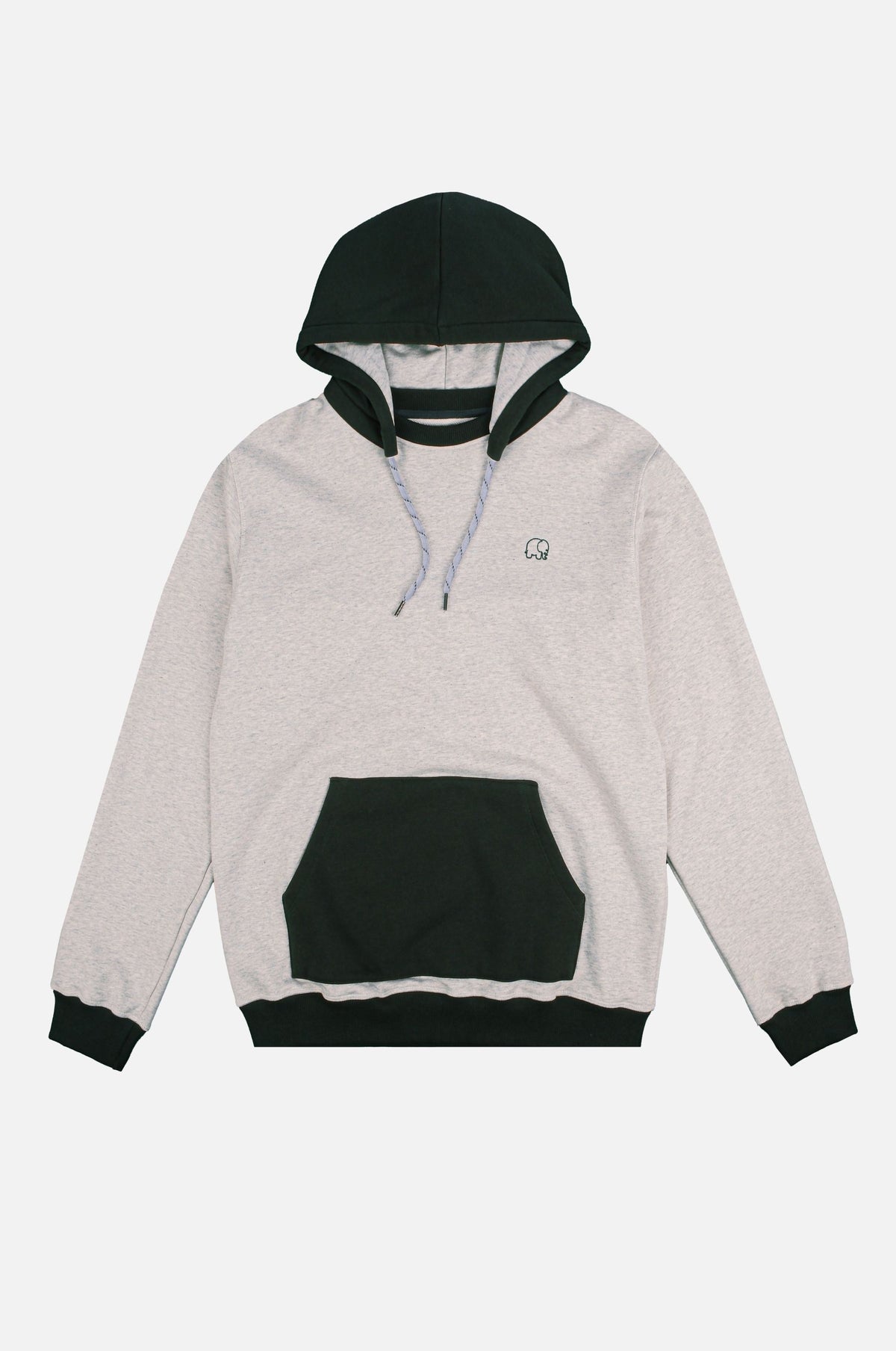 Silhouette avant du The Hooded Oversized Sweatshirt en Warm Heather Grey/Scarab | TP_IMAGE_TYPE=SILHOUETTE_FRONT