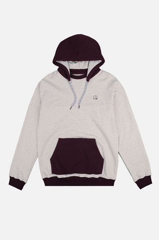 La felpa oversize con cappuccio in Warm Heather Grey con dettagli Wine Red, con tasca a marsupio frontale e cappuccio con coulisse | TP_IMAGE_TYPE=SILHOUETTE_FRONT