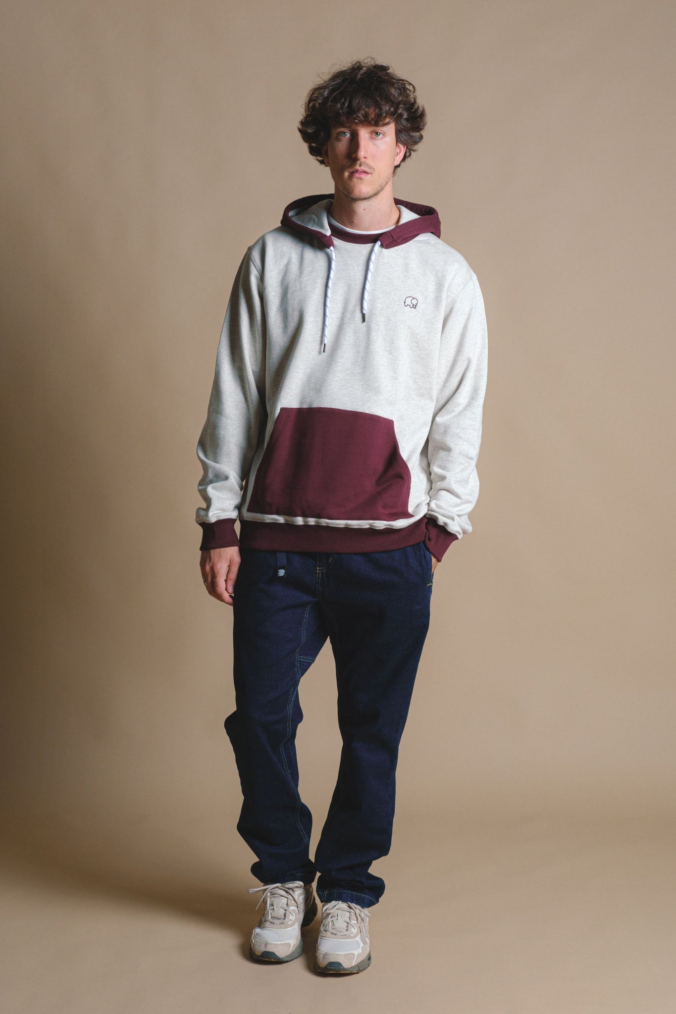 The Hooded Oversized Sweater Warm Heather Grey/Wine Red