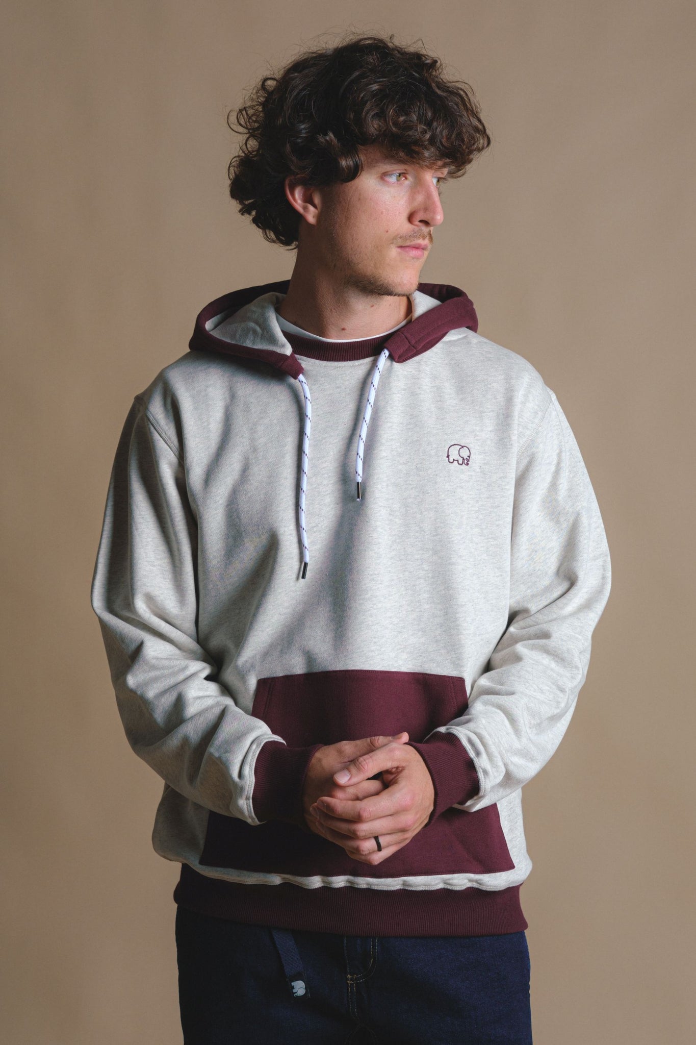 The Hooded Oversized Sweater Warm Heather Grey/Wine Red