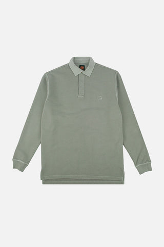 Silhouette de face du Carvalho Pigment Heavyweight Polo Sweatshirt en Silver Green | TP_IMAGE_TYPE=SILHOUETTE_FRONT