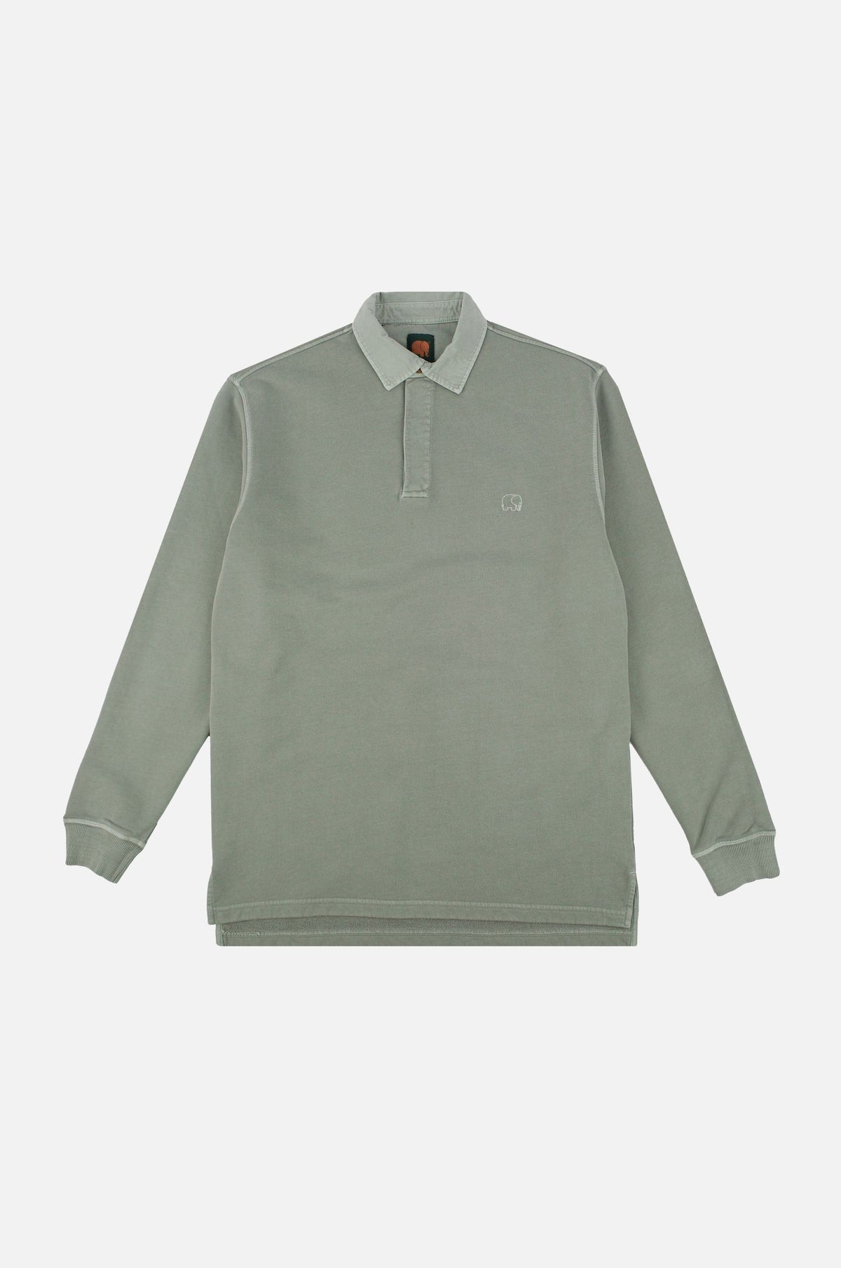 Silhouette de face du Carvalho Pigment Heavyweight Polo Sweatshirt en Silver Green | TP_IMAGE_TYPE=SILHOUETTE_FRONT