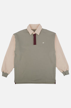 Color Block Oversized Polo Sweater Iron Veil