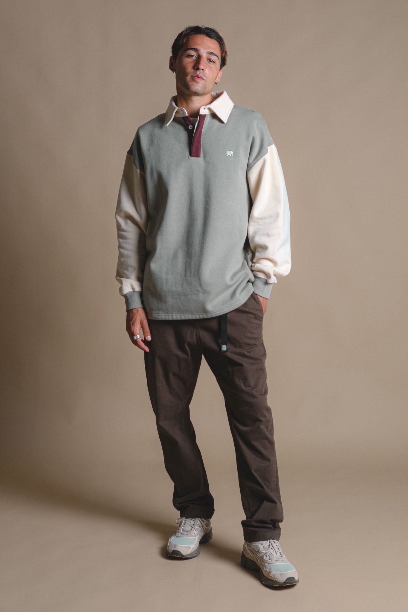 Color Block Oversized Polo Sweater Iron Veil