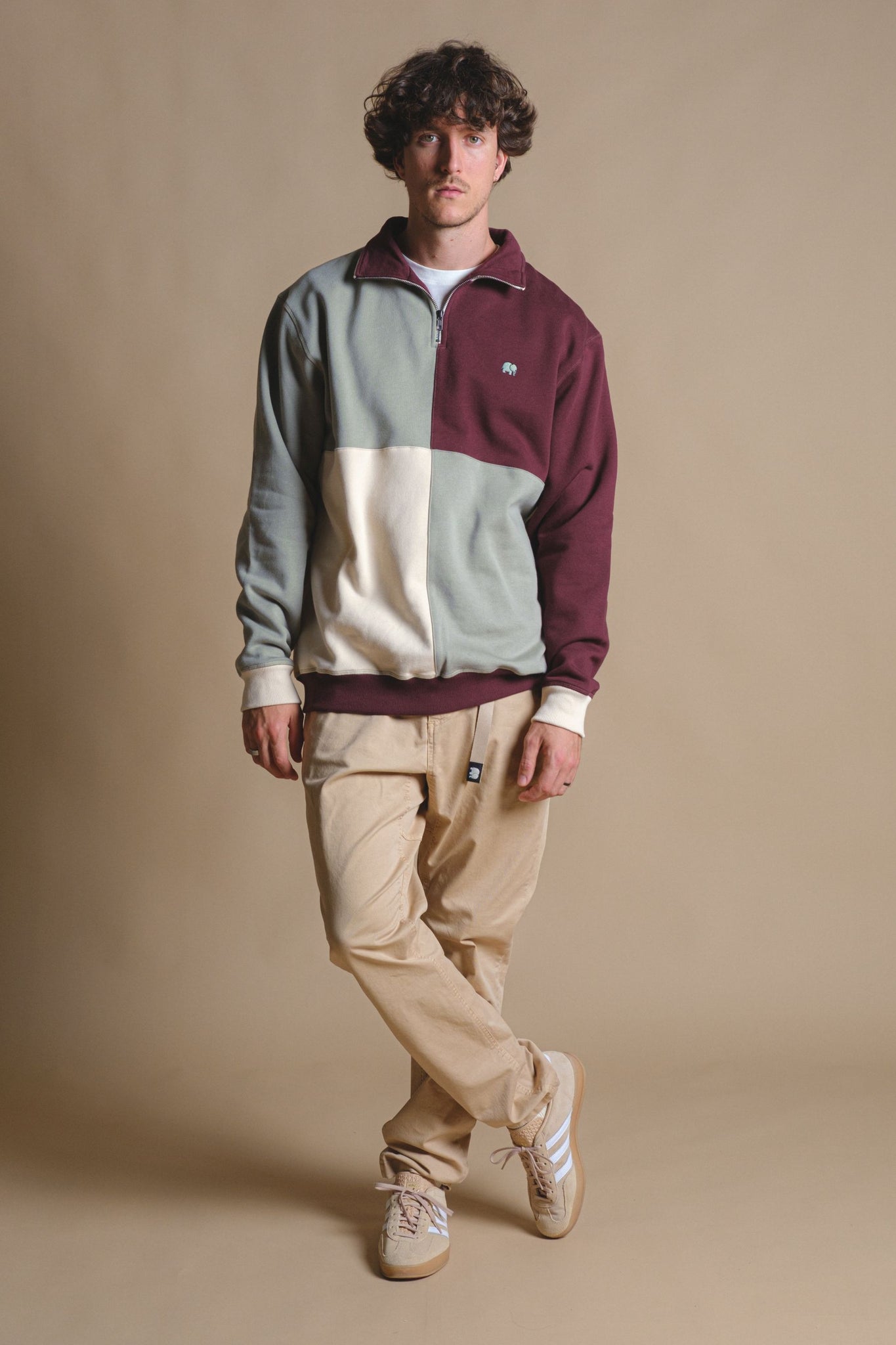 Color Block Quarter Zip Sweater Iron Veil