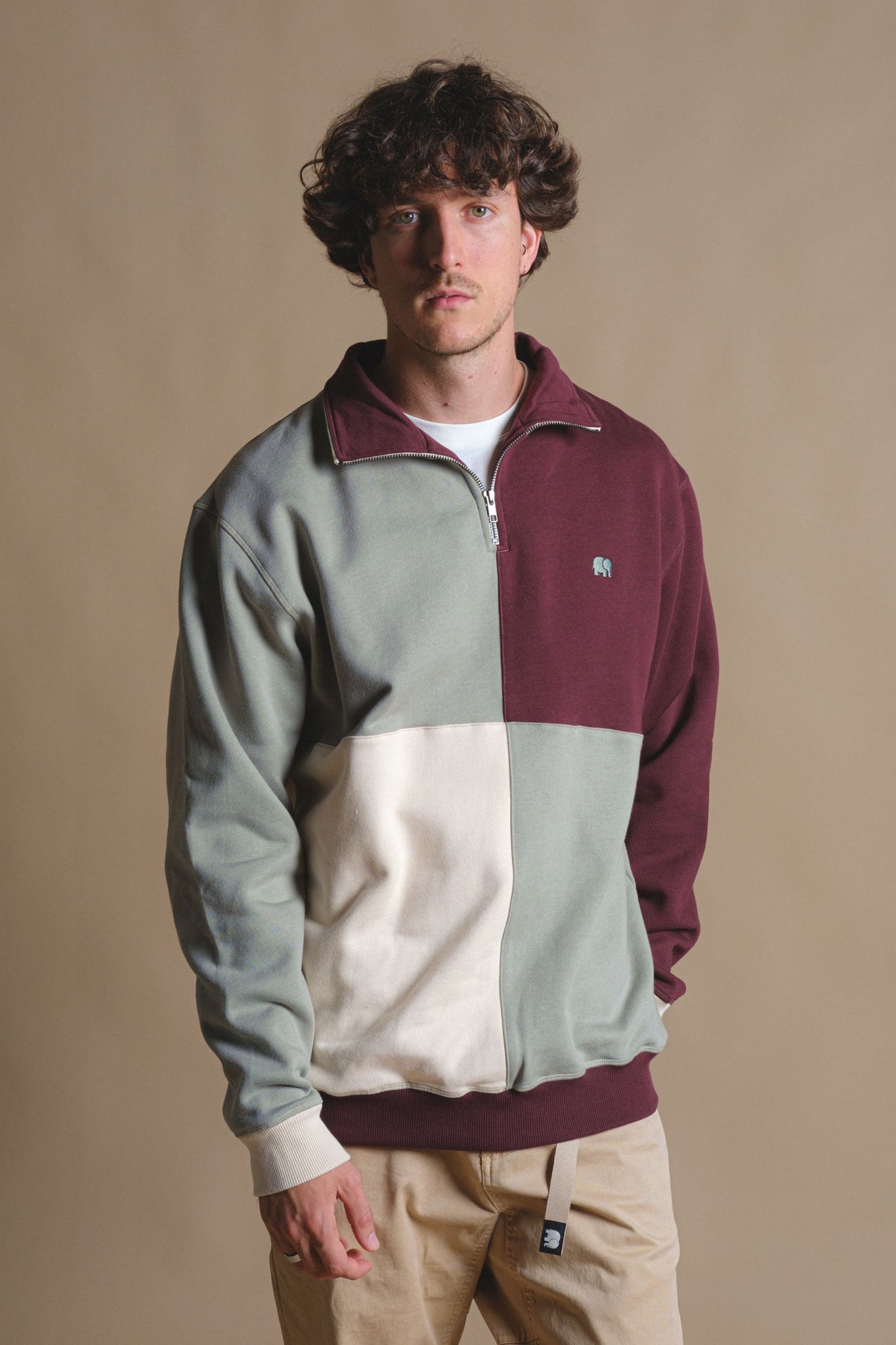 Color Block Quarter Zip Sweater Iron Veil