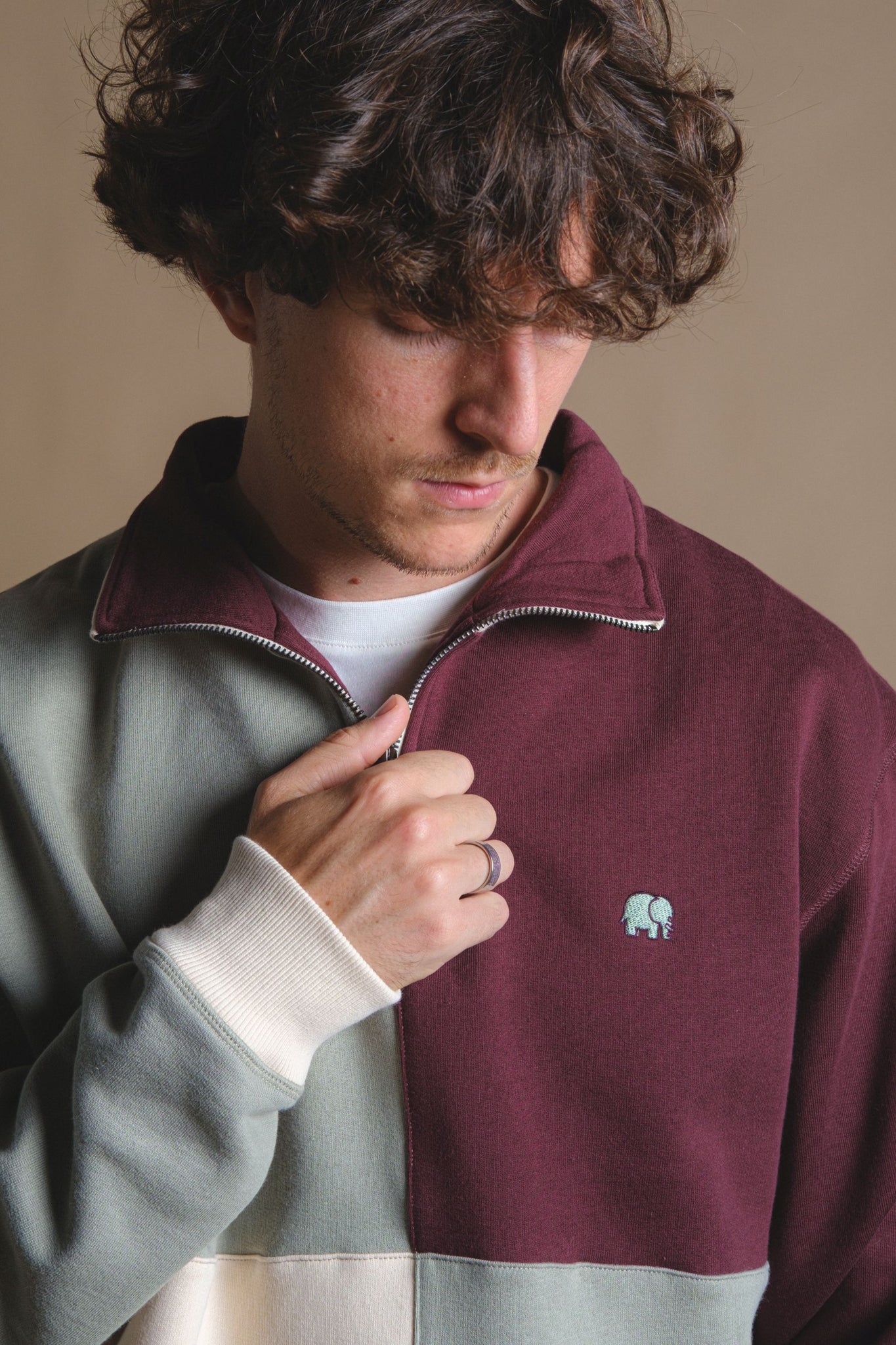 Color Block Quarter Zip Sweater Iron Veil