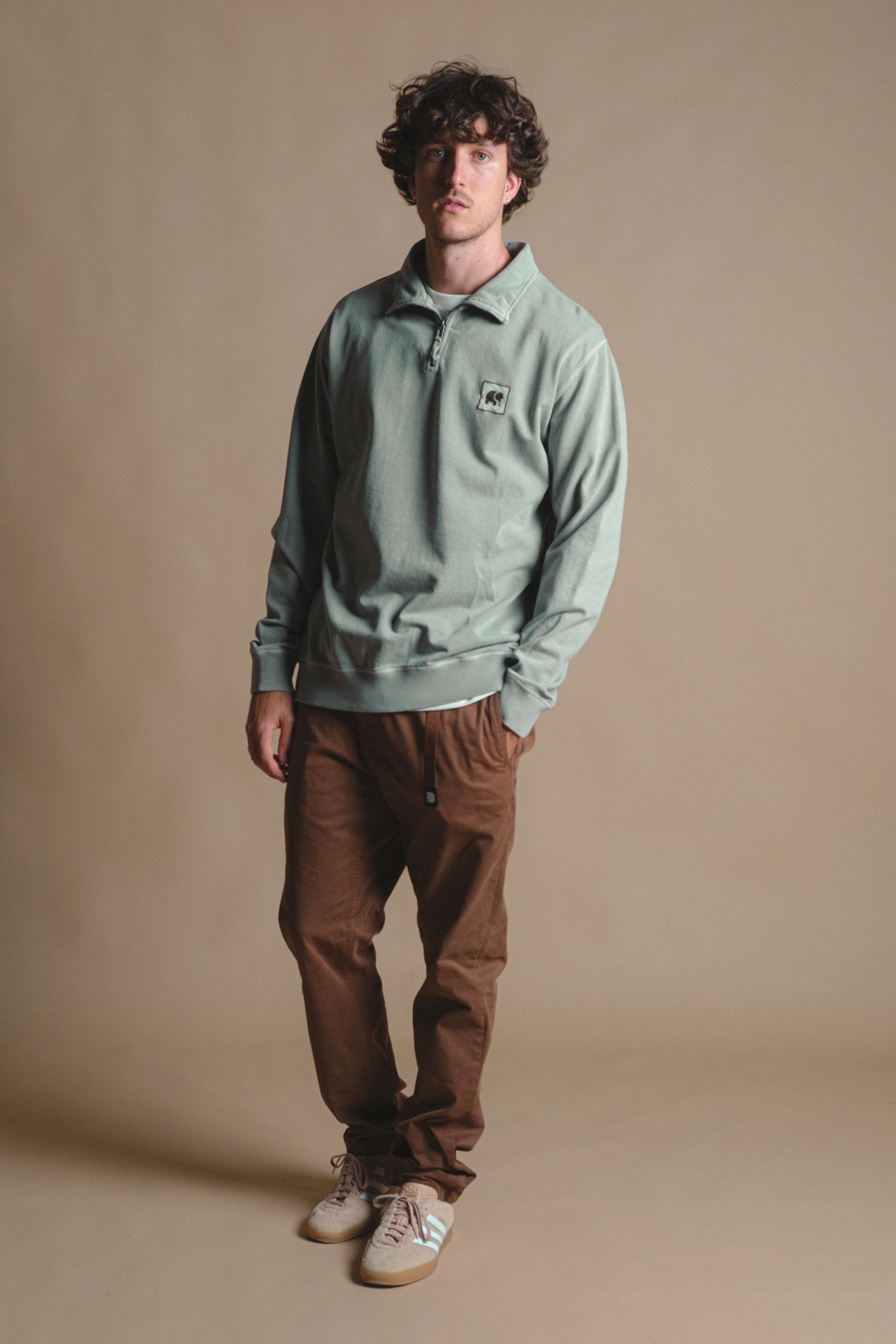 Sauce Pigment Quarter Zip Sweater Silver Green