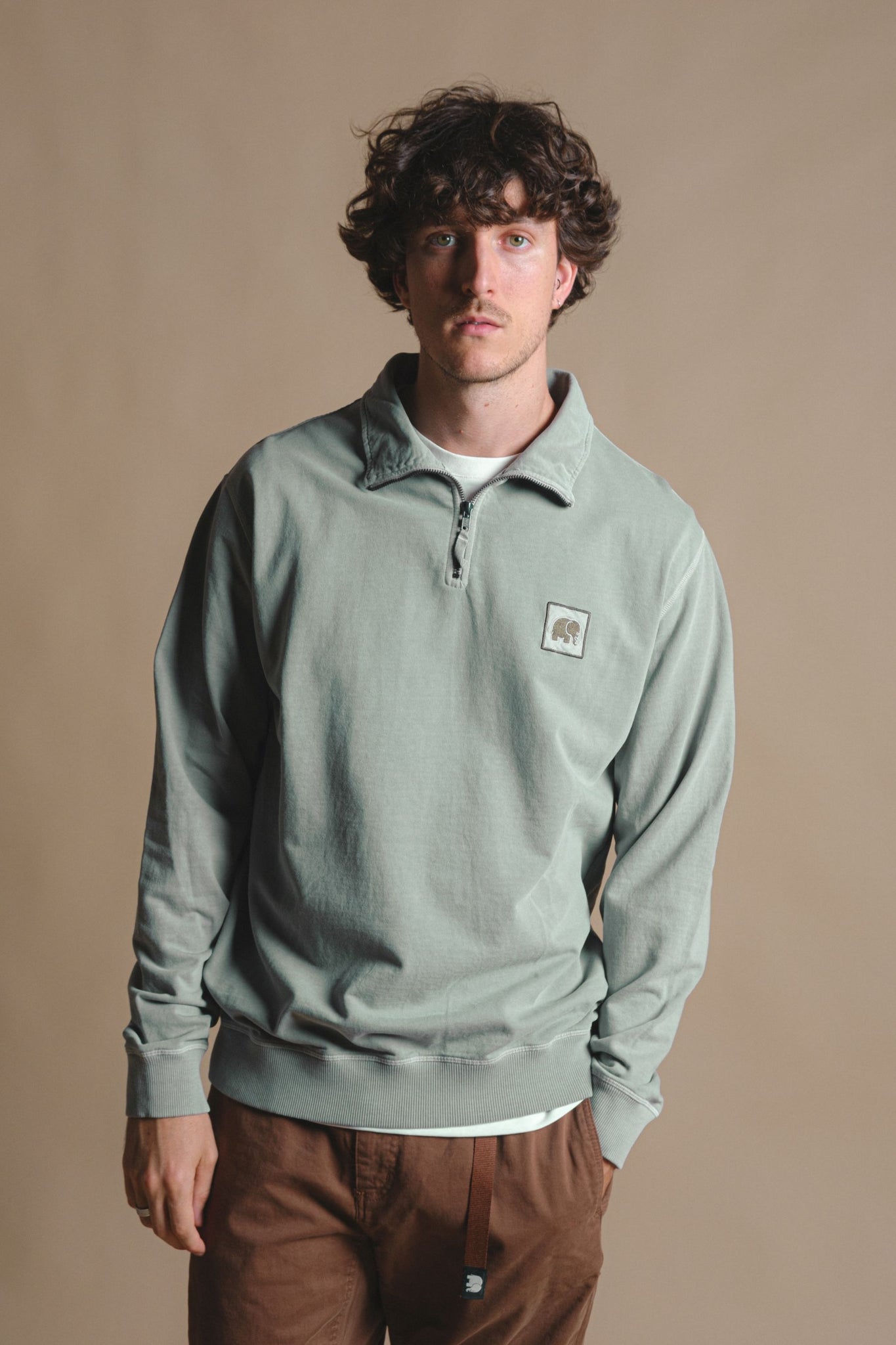 Sauce Pigment Quarter Zip Sweater Silver Green