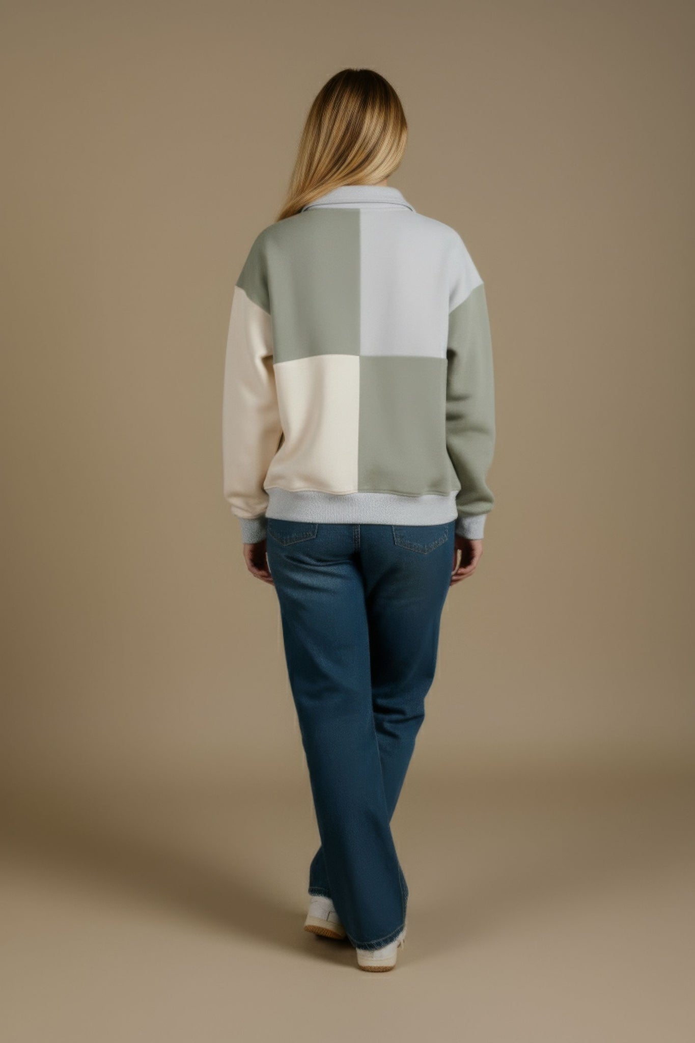 Women's Color Block Oversized Quarter Zip Sweater Iron Veil