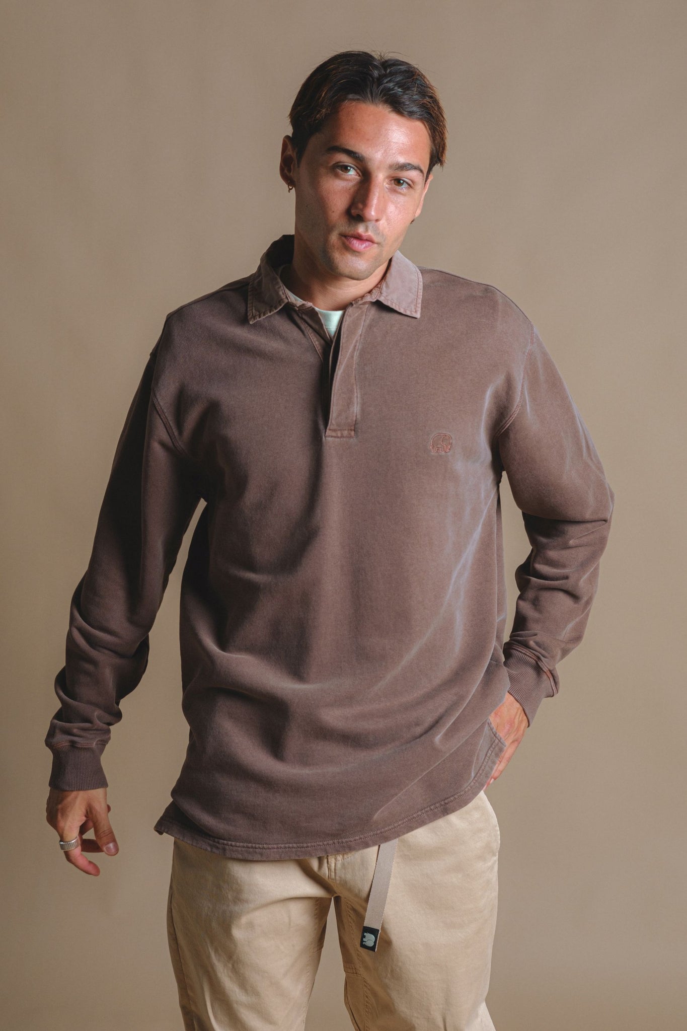 Carvalho Pigment Heavyweight Polo Sweater Chestnut