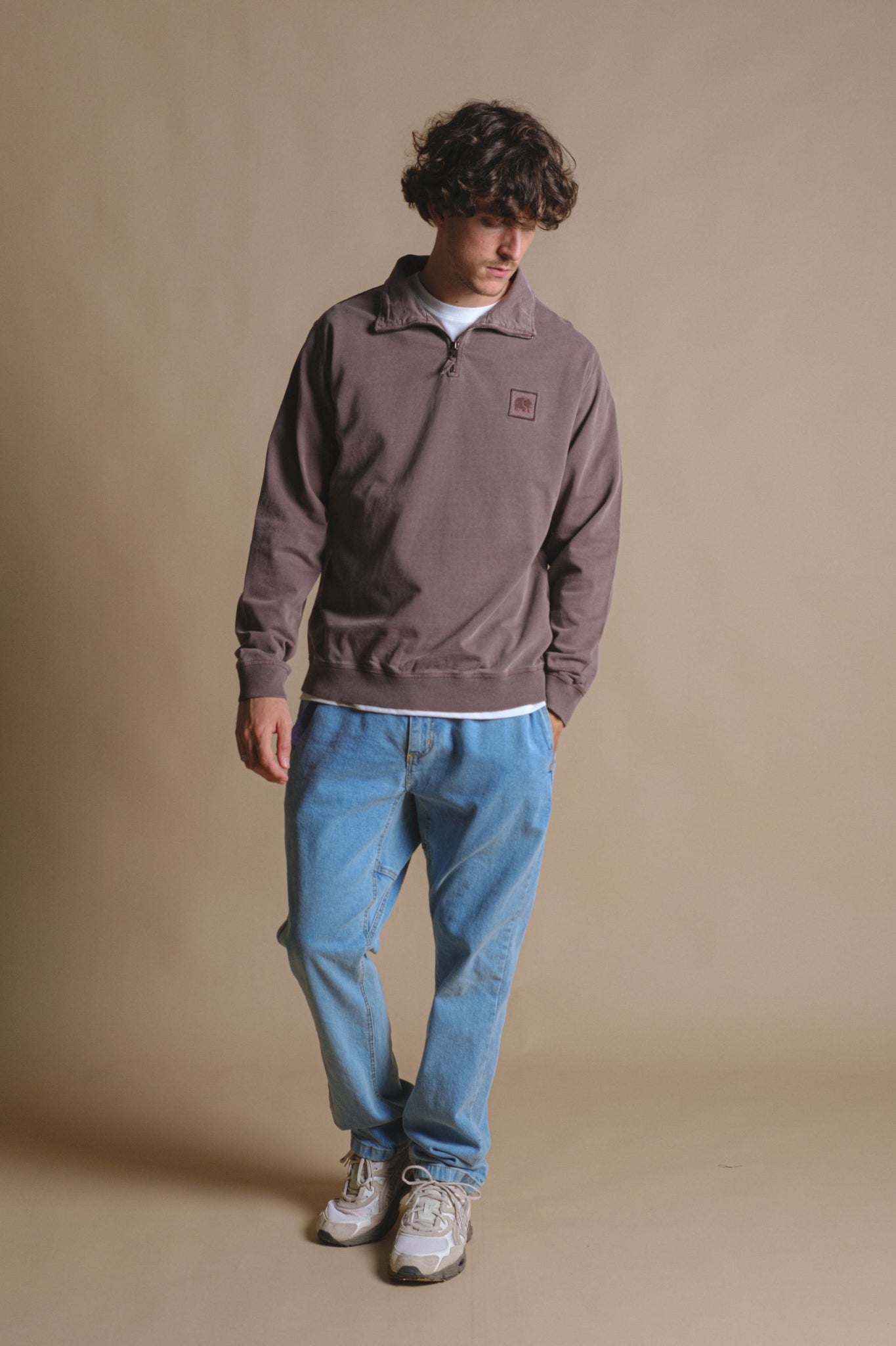 Sauce Pigment Quarter Zip Sweater Chestnut