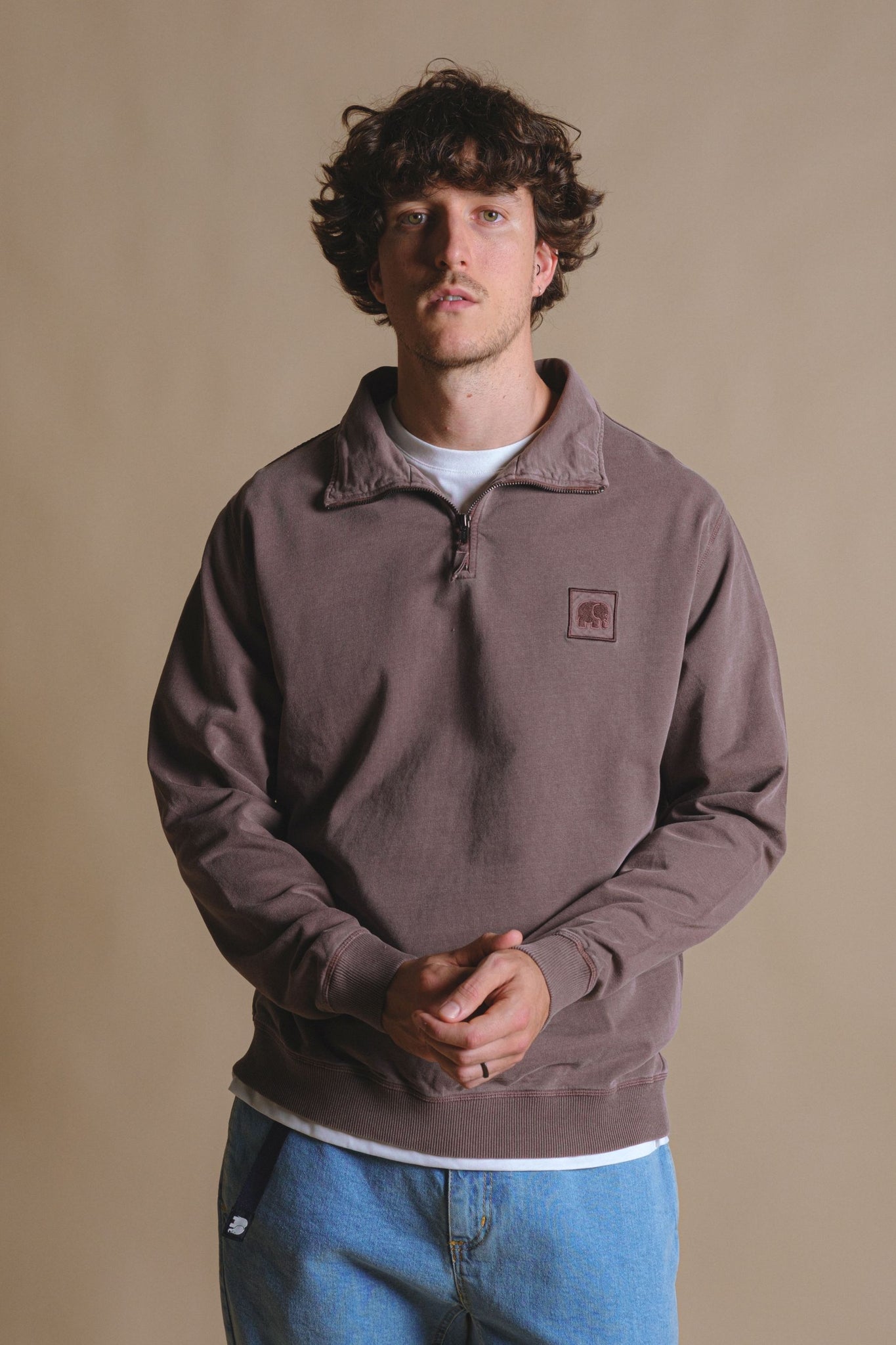 Sauce Pigment Quarter Zip Sweater Chestnut