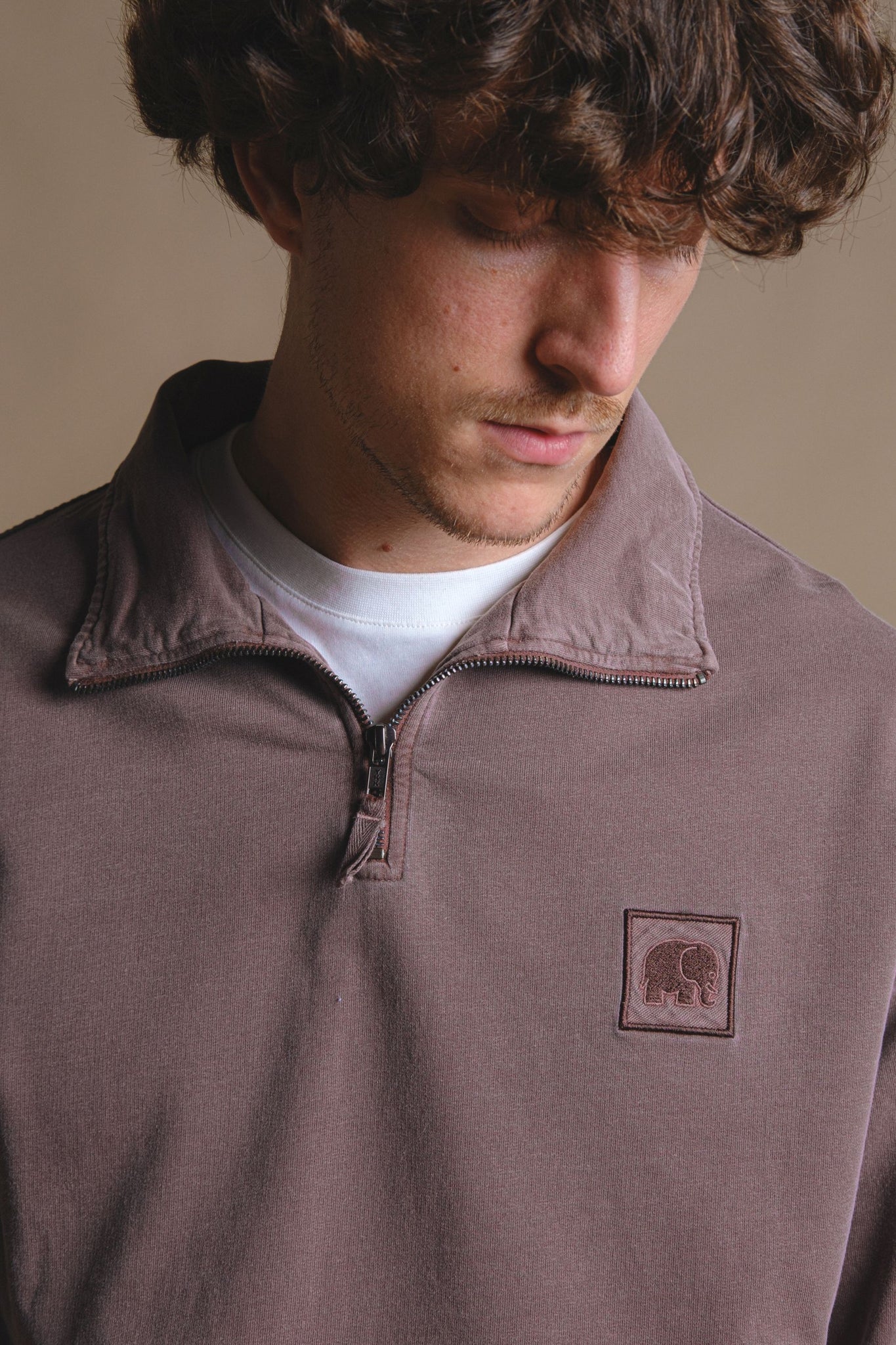 Sauce Pigment Quarter Zip Sweater Chestnut