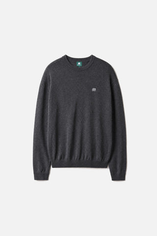Maglione Tarbena Knit Charcoal mostrato su una superficie piana, con il classico design a girocollo e il discreto logo elefante. | TP_IMAGE_TYPE=SILHOUETTE_FRONT