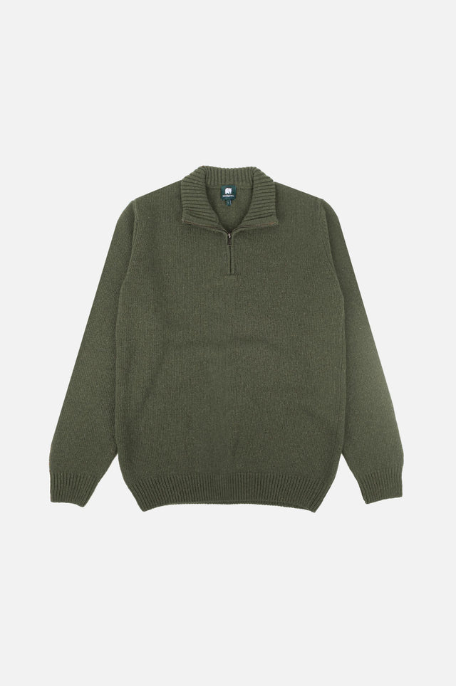 Bernia Quarter Zip Knit en coloris Sage présenté de face | TP_IMAGE_TYPE=SILHOUETTE_FRONT