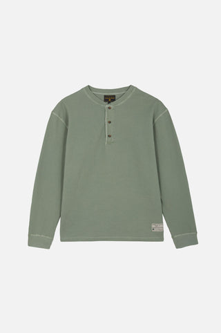 Silhouette de face d'un henley à manches longues en gaufre Hedge Green | TP_IMAGE_TYPE=SILHOUETTE_FRONT