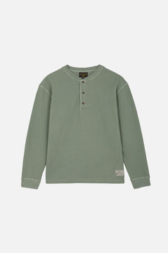 Deck L/S Waffle Henley Hedge Green