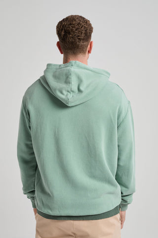 Persona che indossa una Flowers Hoodie in Vintage Sage, vista di spalle, che mette in risalto il design e il colore della hoodie. | TP_IMAGE_TYPE=MODEL_BACK