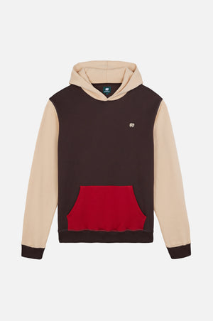Color Block Hoodie en Solemnity Brown avec une poche rouge contrastée, arborant un design stylé idéal pour une tenue décontractée | TP_IMAGE_TYPE=SILHOUETTE_FRONT