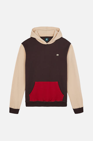 Color Block Hoodie en Solemnity Brown avec une poche rouge contrastée, arborant un design stylé idéal pour une tenue décontractée | TP_IMAGE_TYPE=SILHOUETTE_FRONT