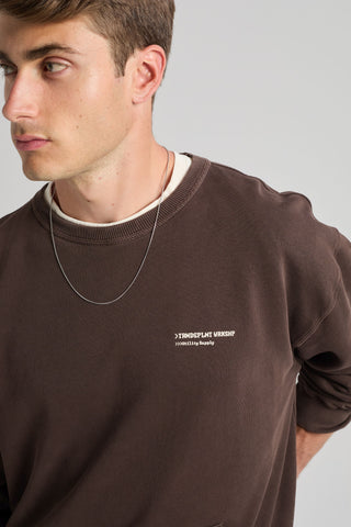 Personne portant un Core Oversized Sweatshirt couleur Coffee Bean, au design élégant et à la coupe décontractée. | TP_IMAGE_TYPE=MODEL_FRONT