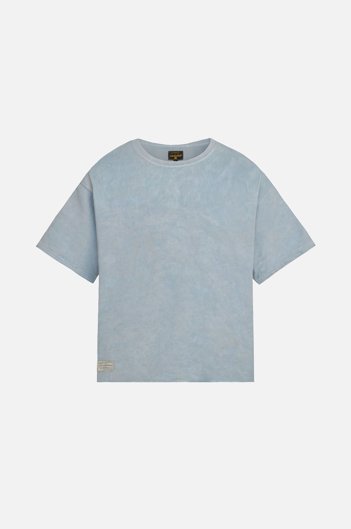 T-shirt oversize lourd Sunwashed Worldwide en Quarry Blue présenté à plat, mettant en valeur sa coupe décontractée et sa texture douce. | TP_IMAGE_TYPE=SILHOUETTE_FRONT