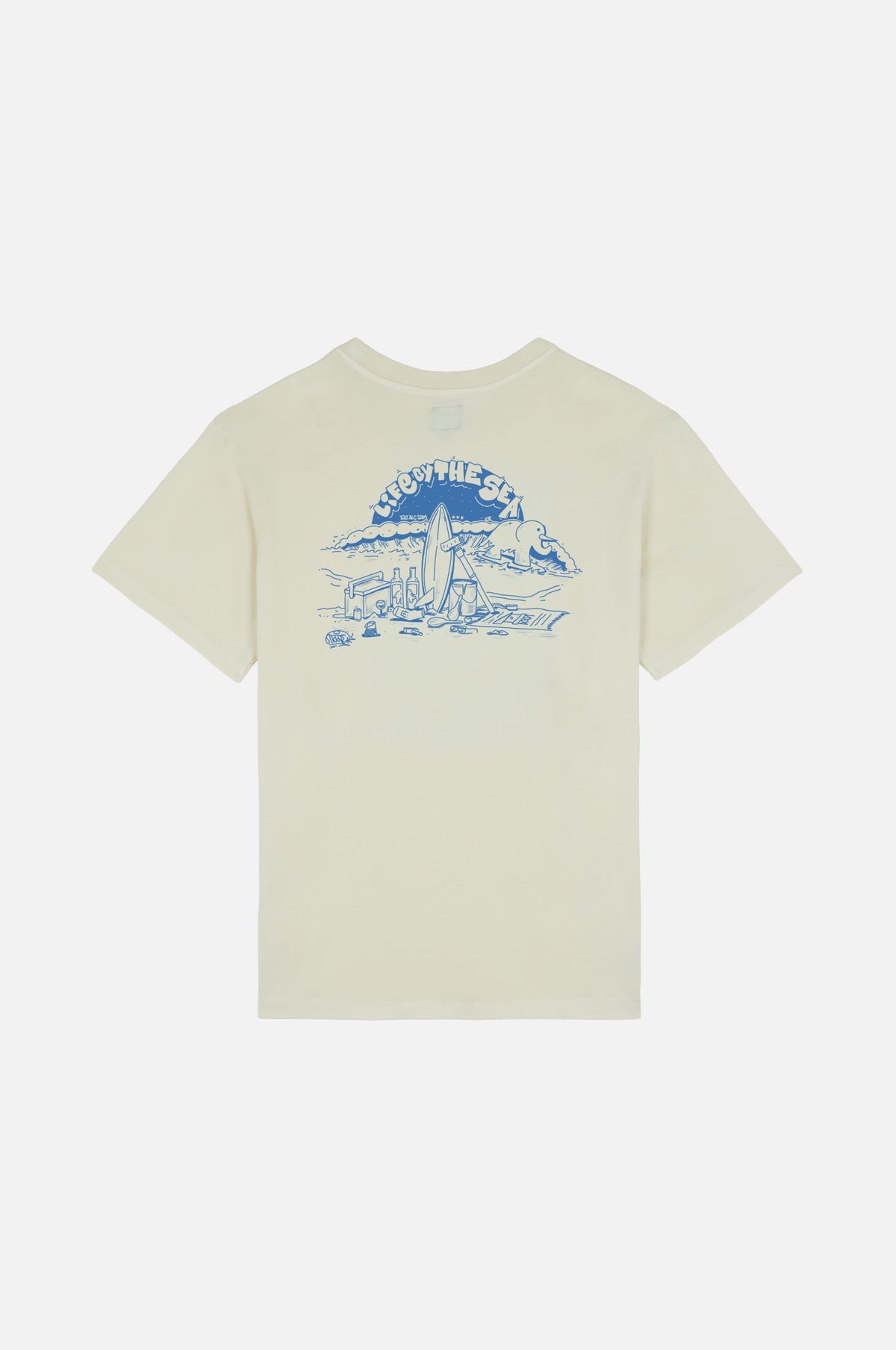 T-shirt Life by the Sea VIII Antique White avec un graphique bleu vif dans le dos | TP_IMAGE_TYPE=MODEL_BACK