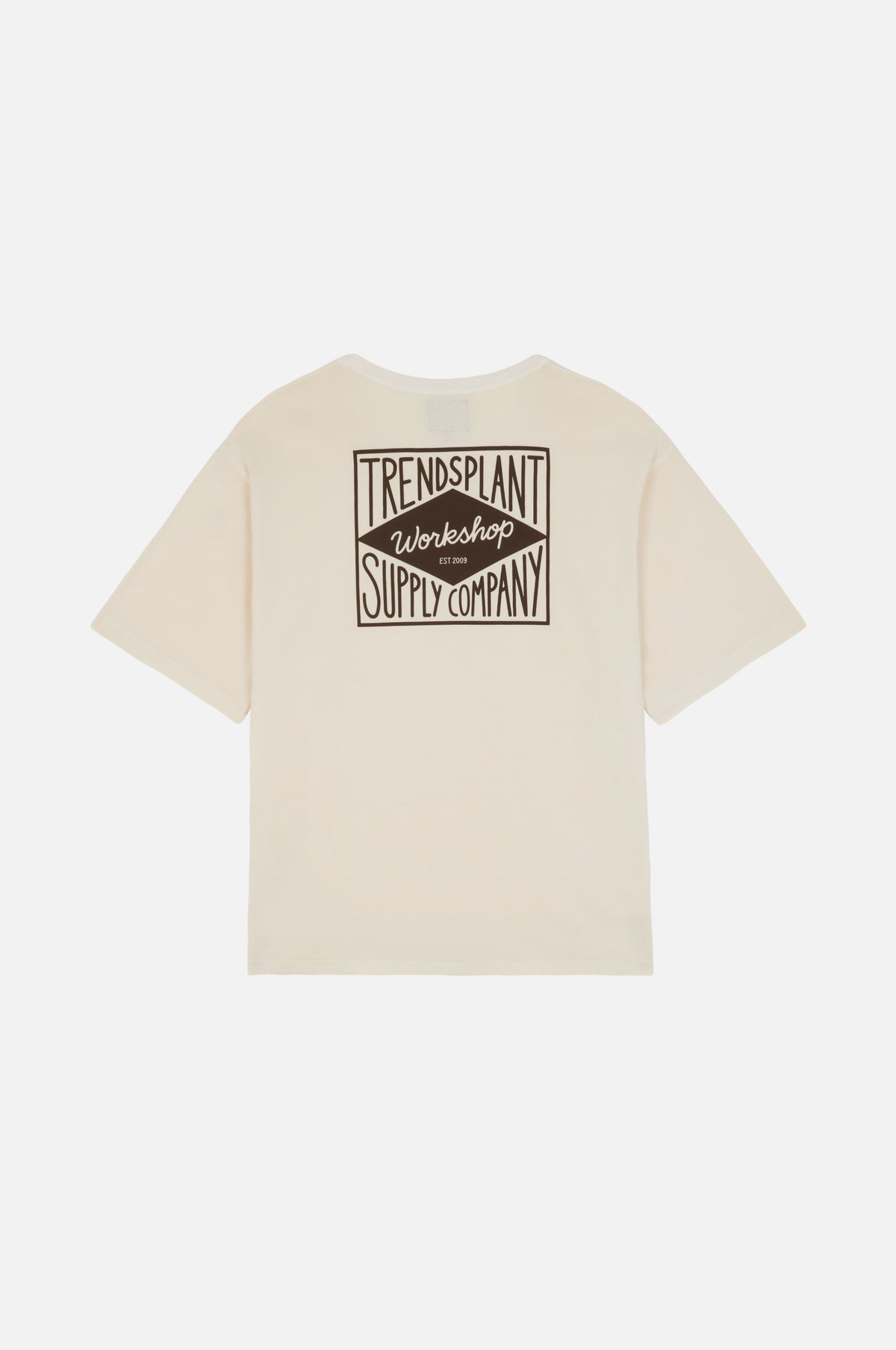 T-shirt oversize blanc cassé avec un design imprimé dans le dos. | TP_IMAGE_TYPE=MODEL_BACK