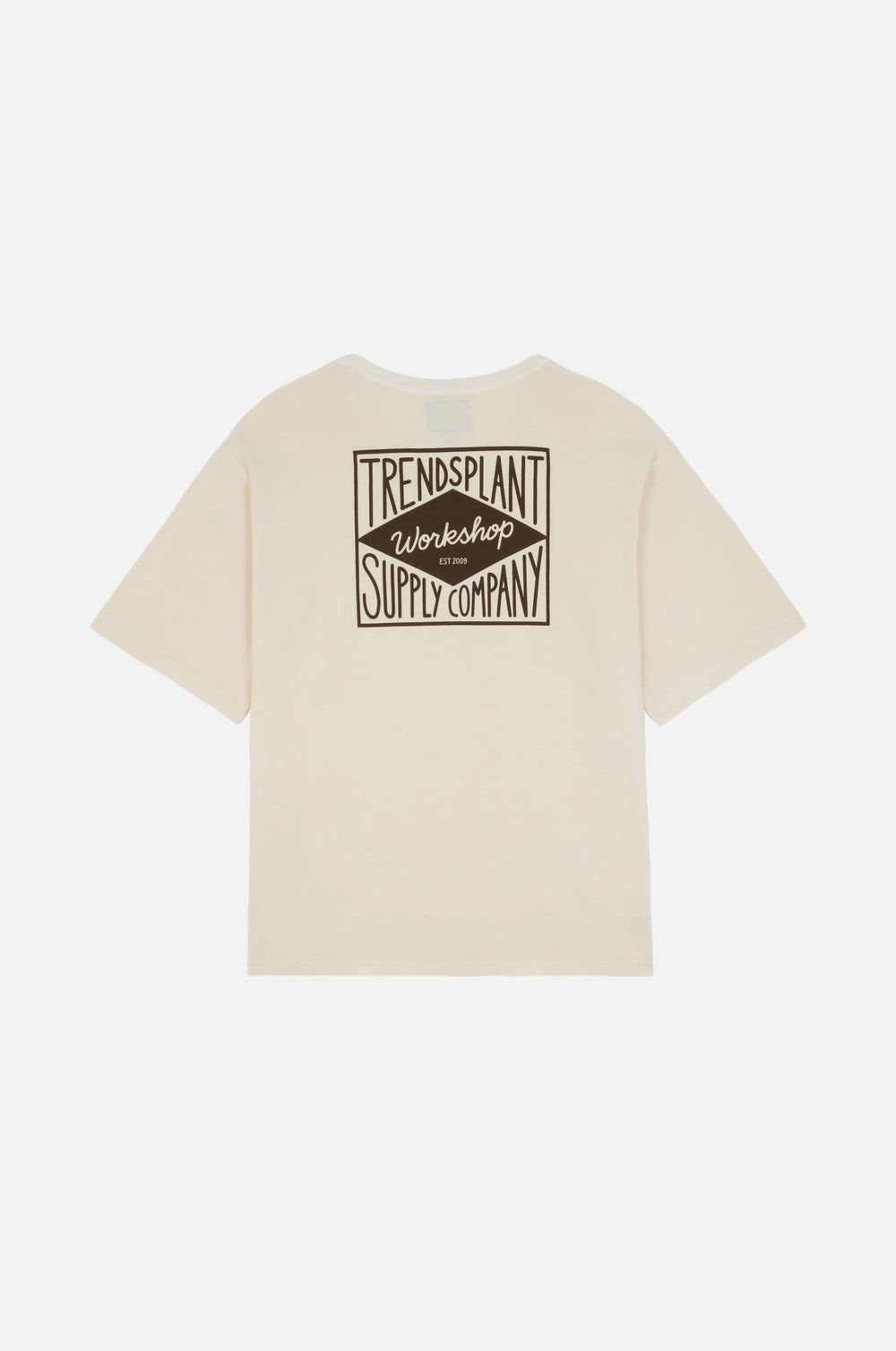 T-shirt oversize blanc cassé avec un design imprimé dans le dos. | TP_IMAGE_TYPE=MODEL_BACK