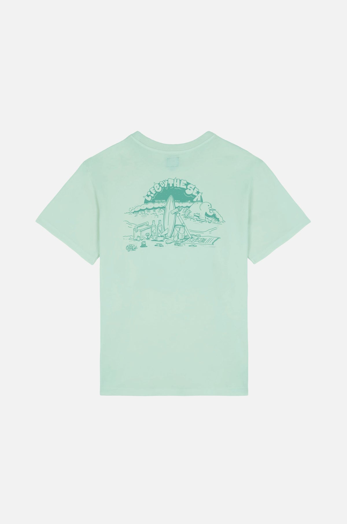 T-shirt Aqua glass avec un motif de surf et de plage au dos | TP_IMAGE_TYPE=MODEL_BACK