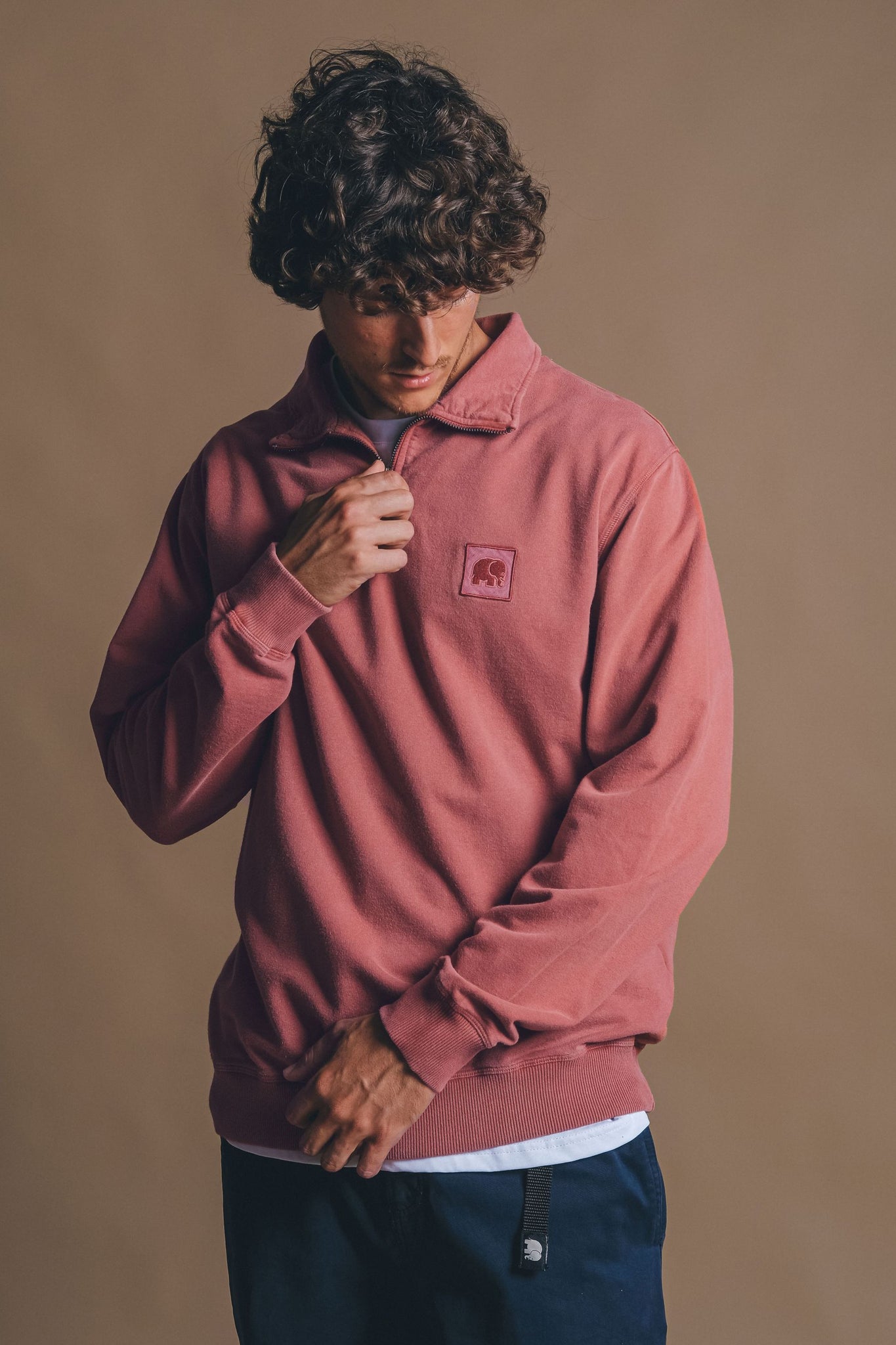 Sauce Loopback Pigment Dyed Half Zip Sweater Burning Sky