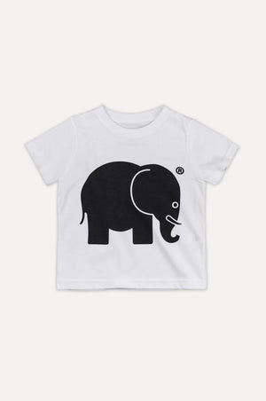 T-shirt classique bio pour enfant en blanc avec un motif éléphant noir | TP_IMAGE_TYPE=SILHOUETTE_FRONT