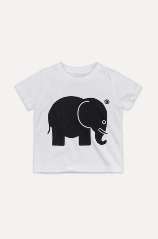 T-shirt classique bio pour enfant en blanc avec un motif éléphant noir | TP_IMAGE_TYPE=SILHOUETTE_FRONT