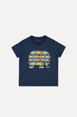 Silhouette de face du Kid's Organic Navajo Classic T-Shirt en Trendsplant Blue, avec un graphique d'éléphant coloré | TP_IMAGE_TYPE=SILHOUETTE_FRONT