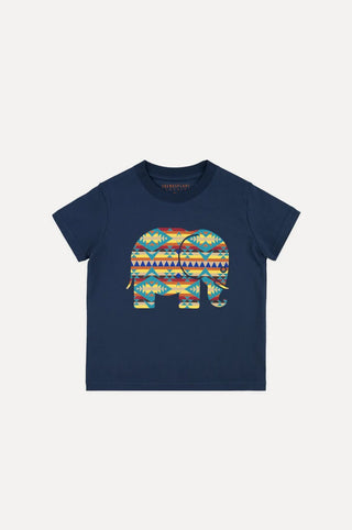 Silhouette de face du Kid's Organic Navajo Classic T-Shirt en Trendsplant Blue, avec un graphique d'éléphant coloré | TP_IMAGE_TYPE=SILHOUETTE_FRONT