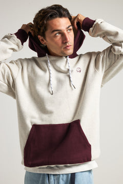 The Hooded Oversized Sweater Warm Heather Grey/Wine Red
